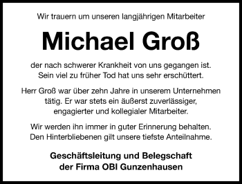 Traueranzeige von Michael Groß von Altmühl-Bote Lokal
