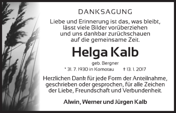 Traueranzeige von Helga Kalb von Gesamtausgabe Nürnberger Nachrichten/ Nürnberger Ztg.