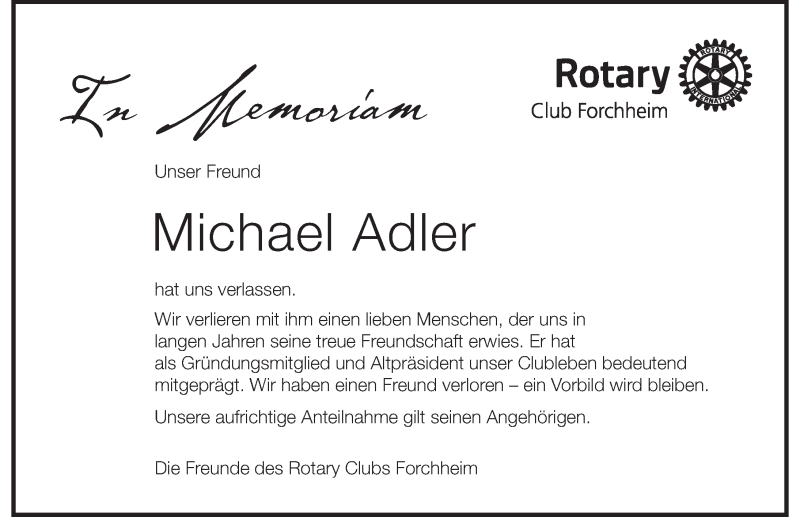  Traueranzeige für Michael Adler vom 25.02.2017 aus Nordbayerische Nachrichten Forchheim Lokal