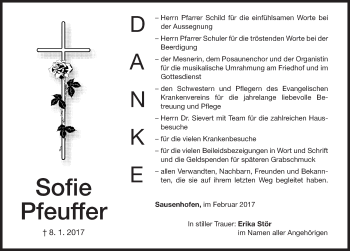Traueranzeige von Sofie Pfeuffer von Altmühl-Bote Lokal
