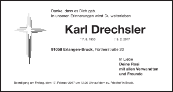 Traueranzeige von Karl Drechsler von Erlanger Nachrichten Lokal