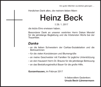 Traueranzeige von Heinz Beck von Altmühl-Bote Lokal