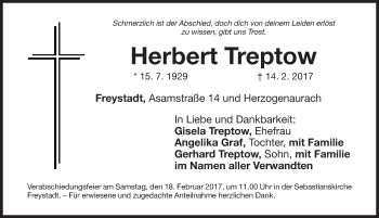 Traueranzeige von Herbert Treptow von Neumarkter Nachrichten Lokal