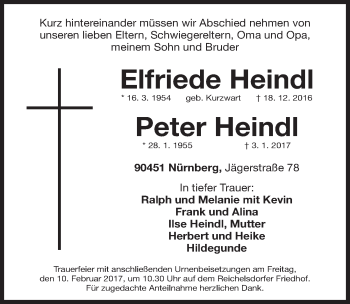 Traueranzeige von Peter Heindl von Gesamtausgabe Nürnberger Nachrichten/ Nürnberger Ztg.