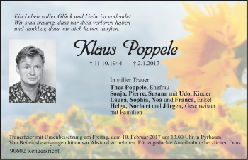 Traueranzeige von Klaus Poppele von Neumarkter Nachrichten Lokal