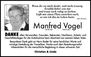 Traueranzeige von Manfred Vogel von Schwabach