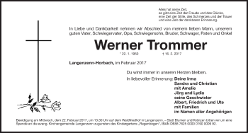 Traueranzeige von Werner Trommer von Fürther Nachrichten Lokal