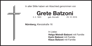 Traueranzeige von Grete Batzoni von Nordbayerische Nachrichten Herzogenaurach Lokal