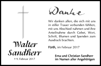 Traueranzeige von Walter Sandherr von Fürther Nachrichten Lokal