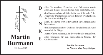 Traueranzeige von Martin Burmann von Roth-Hilpoltsteiner Volkszeitung Lokal