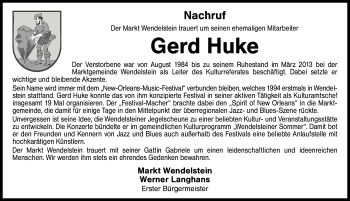 Traueranzeige von Gerd Huke von Schwabach