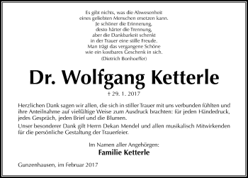 Traueranzeige von Wolfgang Ketterle von Altmühl-Bote Lokal