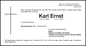 Traueranzeige von Karl Ernst von Altmühl-Bote Lokal