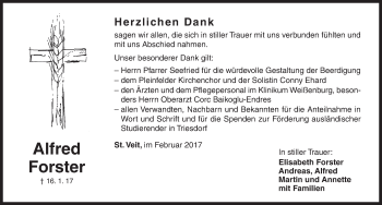 Traueranzeige von Alfred Forster von Altmühl-Bote Lokal