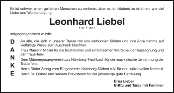 Traueranzeige von Leonhard Liebel von Gesamtausgabe Nürnberger Nachrichten/ Nürnberger Ztg.