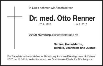 Traueranzeige von Otto Renner von Gesamtausgabe Nürnberger Nachrichten/ Nürnberger Ztg.