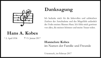 Traueranzeige von Hans A. Kobes von Erlanger Nachrichten Lokal
