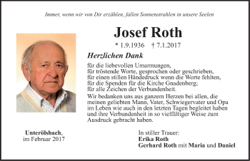 Traueranzeige von Josef Roth von Neumarkter Nachrichten Lokal