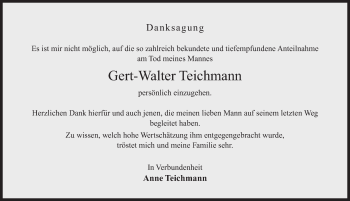 Traueranzeige von Gert-Walter Teichmann von Gesamtausgabe Nürnberger Nachrichten/ Nürnberger Ztg.
