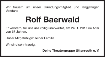 Traueranzeige von Rolf Baerwald von Erlanger Nachrichten Lokal