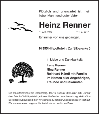 Traueranzeige von Heinz Renner von Nordbayerische Nachrichten Forchheim Lokal