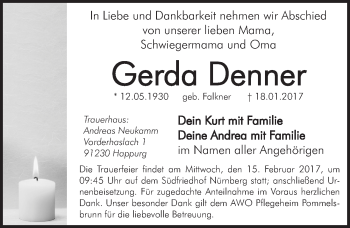 Traueranzeige von Gerda Denner von Gesamtausgabe Nürnberger Nachrichten/ Nürnberger Ztg.