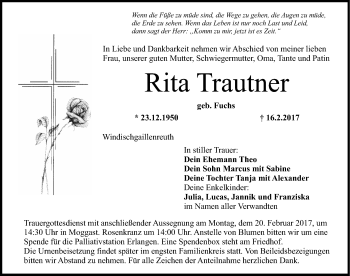 Traueranzeige von Rita Trautner von Nordbayerische Nachrichten Forchheim Lokal