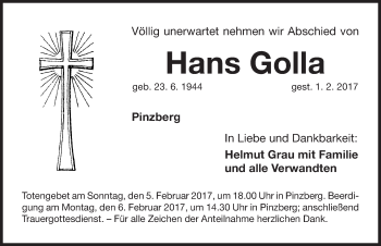 Traueranzeige von Hans Golla von Nordbayerische Nachrichten Forchheim Lokal