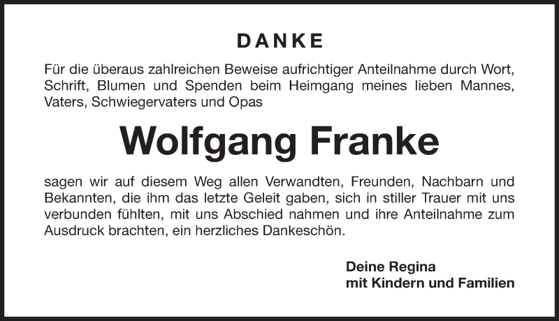  Traueranzeige für Wolfgang Franke vom 20.02.2017 aus Nordbayerische Nachrichten Herzogenaurach Lokal