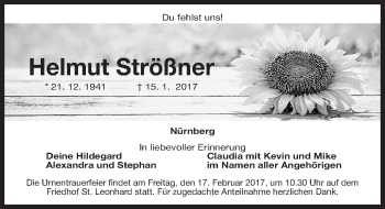 Traueranzeige von Helmut Strößner von Gesamtausgabe Nürnberger Nachrichten/ Nürnberger Ztg.