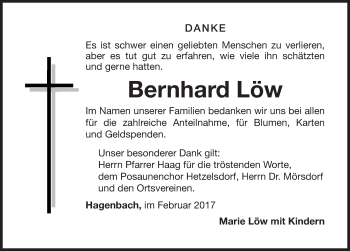 Traueranzeige von Bernhard Löw von Nordbayerische Nachrichten Forchheim Lokal