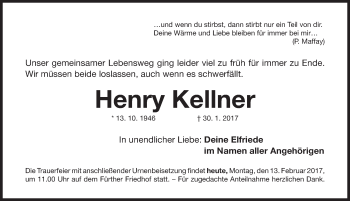 Traueranzeige von Henry Kellner von Fürther Nachrichten Lokal
