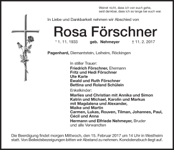 Traueranzeige von Rosa Förschner von Altmühl-Bote Lokal