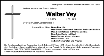 Traueranzeige von Walter Vey von Schwabach