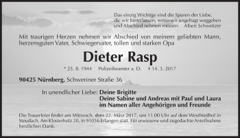 Traueranzeige von Dieter Rasp von Gesamtausgabe Nürnberger Nachrichten/ Nürnberger Ztg.