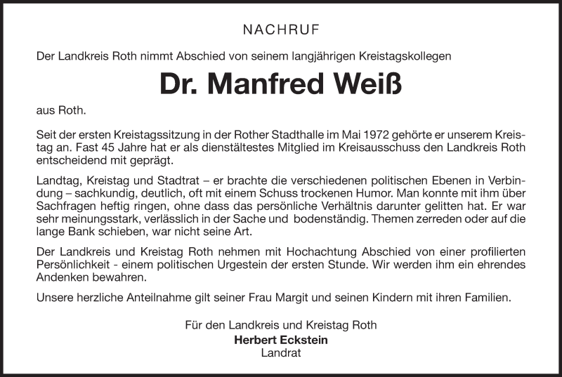  Traueranzeige für Manfred Weiß vom 16.03.2017 aus Schwabach