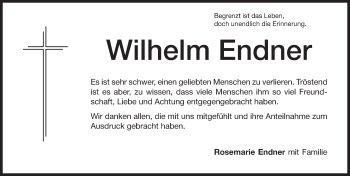 Traueranzeige von Wilhelm Endner von Altmühl-Bote Lokal