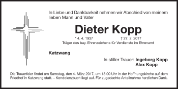 Traueranzeige von Dieter Kopp von Gesamtausgabe Nürnberger Nachrichten/ Nürnberger Ztg.