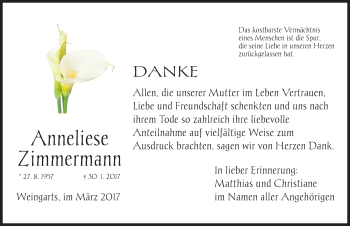 Traueranzeige von Anneliese Zimmermann von Nordbayerische Nachrichten Forchheim Lokal