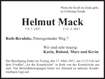 Traueranzeige von Helmut Mack von Gesamtausgabe Nürnberger Nachrichten/ Nürnberger Ztg.
