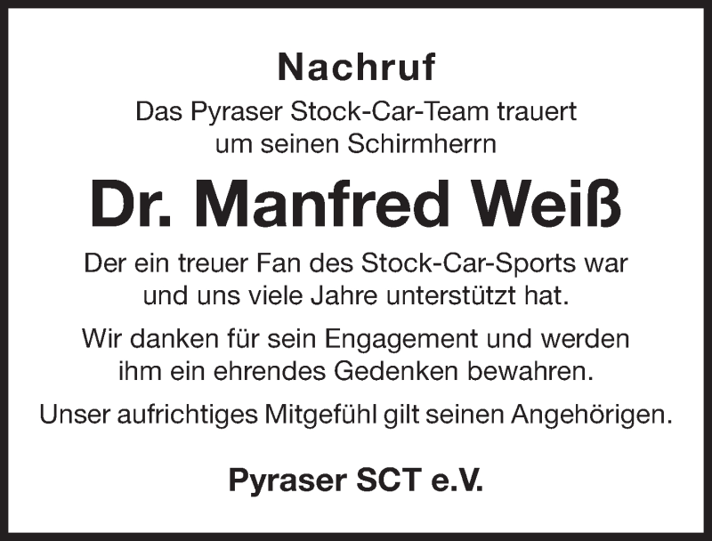  Traueranzeige für Manfred Weiß vom 17.03.2017 aus Roth-Hilpoltsteiner Volkszeitung Lokal