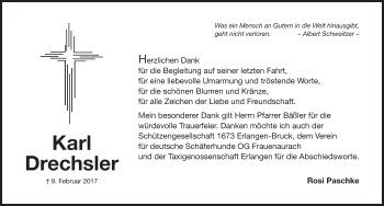 Traueranzeige von Karl Drechsler von Erlanger Nachrichten Lokal