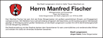 Traueranzeige von Manfred Fischer von Fürther Nachrichten Lokal