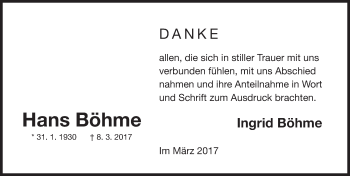 Traueranzeige von Hans Böhme von Erlanger Nachrichten Lokal