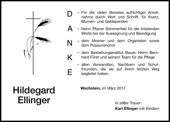 Traueranzeige von Hildegard Ellinger von Altmühl-Bote Lokal