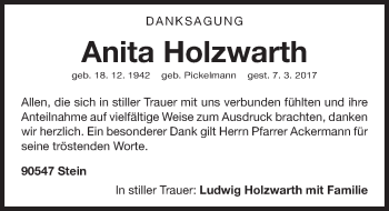 Traueranzeige von Anita Holzwarth von Gesamtausgabe Nürnberger Nachrichten/ Nürnberger Ztg.
