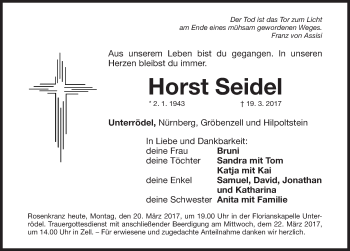 Traueranzeige von Horst Seidel von Roth-Hilpoltsteiner Volkszeitung Lokal