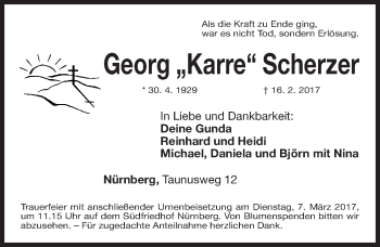 Traueranzeige von Georg Scherzer von Gesamtausgabe Nürnberger Nachrichten/ Nürnberger Ztg.