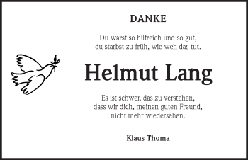 Traueranzeige von Helmut Lang von Nordbayerische Nachrichten Herzogenaurach Lokal