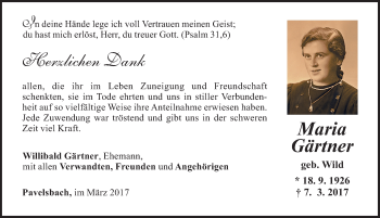 Traueranzeige von Maria Gärtner von Neumarkter Nachrichten/ Roth-Hilpoltsteiner Volkszeitung